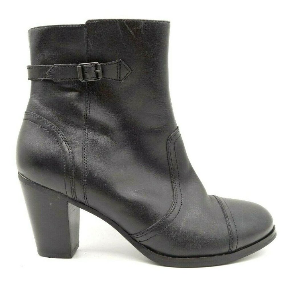 Sebago Ashton Black Leather Zip Up Block Heel Ankle Boots Shoes Women's 9.5 M